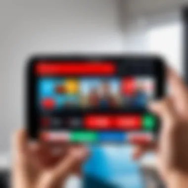 Navigating the YouTube TV App User navigating the YouTube TV app on a smartphone.