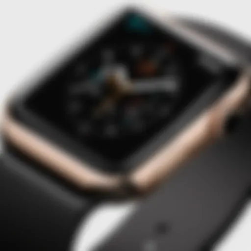 Close-up view of the Apple Watch showcasing its sleek design and interface