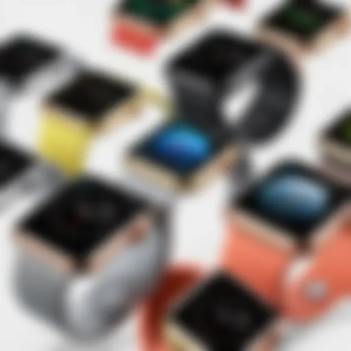 Various Apple Watch models arranged aesthetically