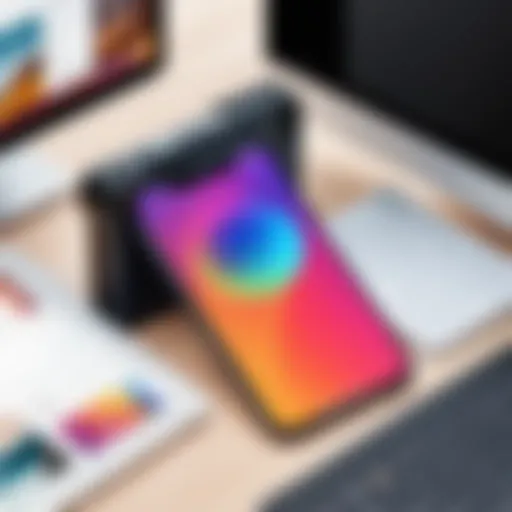 Creative workspace with mobile apps