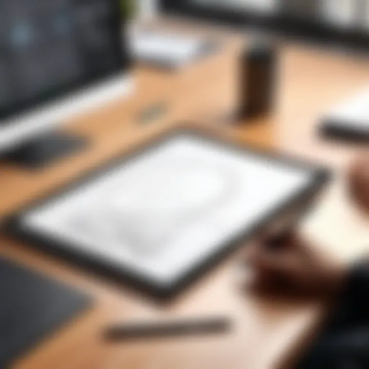 Creative workspace featuring a digital drawing tablet and stylus