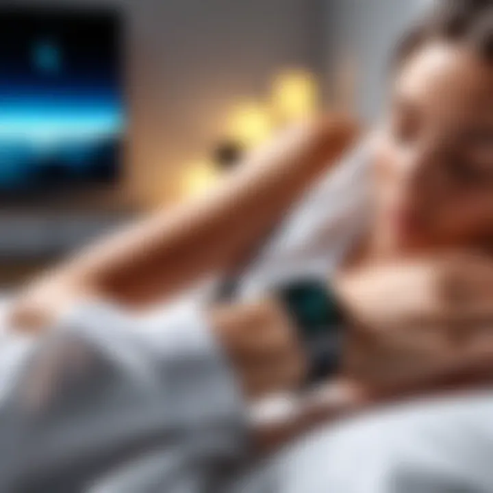 A person relaxing before bedtime with a smartwatch