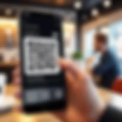 Scanning a QR code with an iPhone 10 in a cafe setting