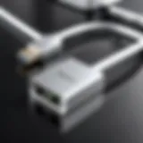 Close-up view of the MacBook Pro USB Ethernet adapter with connection ports