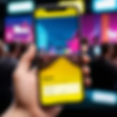 Snapchat Geofilter in Action at a Vibrant Event Artistic representation of a Snapchat geofilter in use at an event