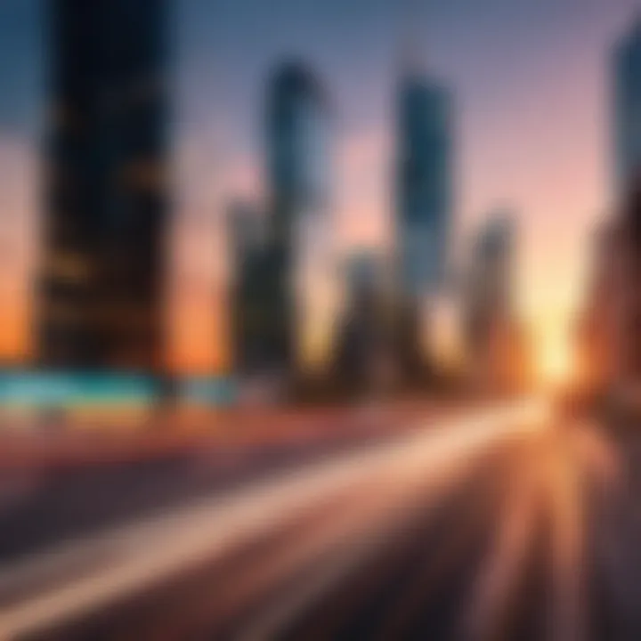 A blurred cityscape at sunset showcasing motion in urban photography