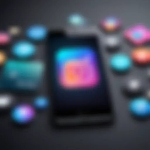 Illustration depicting various tools for downloading Instagram stories.