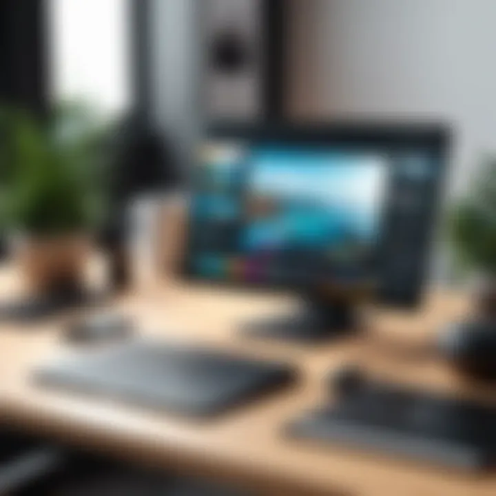 A creative workspace featuring a smartphone with editing software and accessories