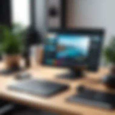 Creative Mobile Editing Workspace A creative workspace featuring a smartphone with editing software and accessories