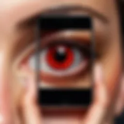 iPhone interface showcasing red eye removal tool