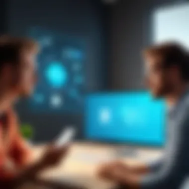 User Engaging with Communication Technology A user engaging with a conversation app in a social setting