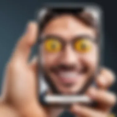 User Engaging with Emoji Integration App A close-up of a user engaging with an emoji integration app, highlighting the interaction and customization features.