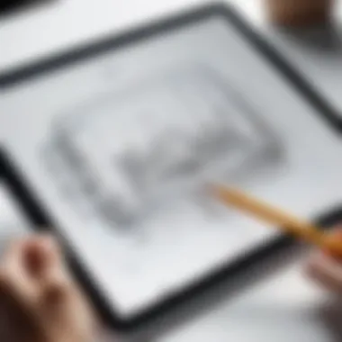 Close-up of an iPad displaying a sketching application