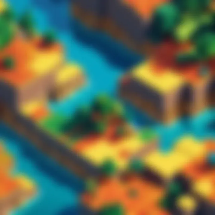 A vibrant landscape showcasing a blocky, pixelated world similar to Minecraft.