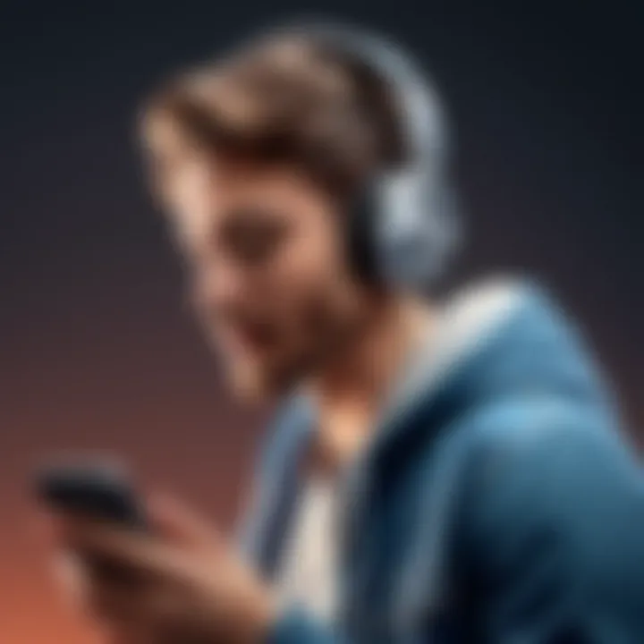 A user enjoying music with headphones while using an app