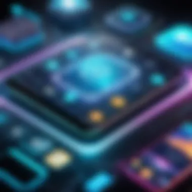 App Development Trends A futuristic digital landscape highlighting app development trends