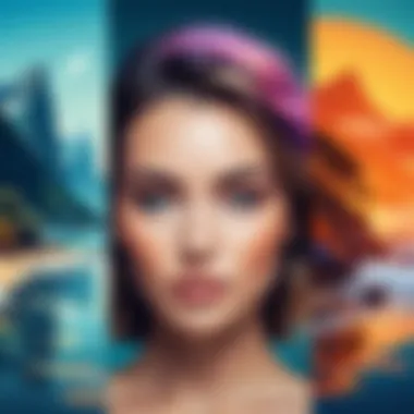 Collage of various artistic photo filter effects