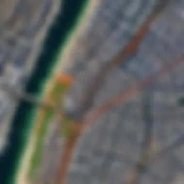 Map highlighting urban planning features in Google Earth