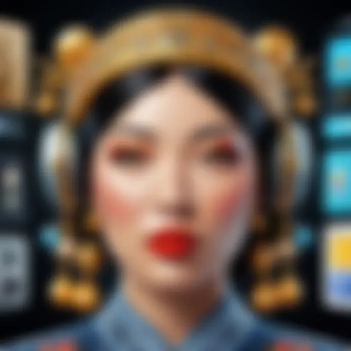 An artistic representation of cultural icons enhanced with funny filters