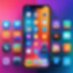 Colorful iPhone home screen showcasing various themes