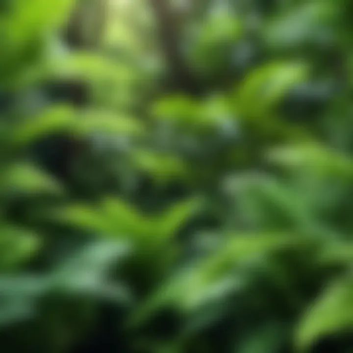 A close-up view of lush greenery animated with soft breezes.