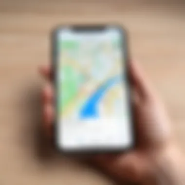 User exploring a mapping service on an iPhone with GPS features