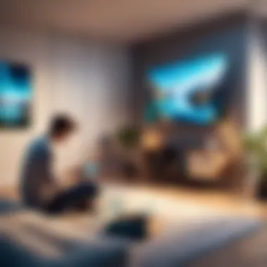 Tranquil room setting with a person engaging in puzzle gaming