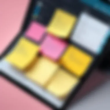 A close-up view of a sticky notes application highlighting its unique features and functionalities.