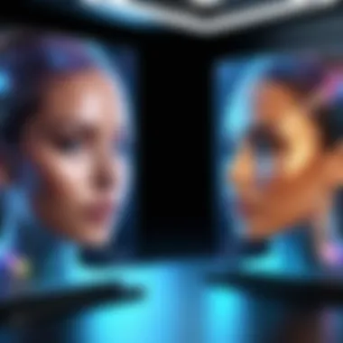 Artistic Innovations with Holographic Displays A futuristic setting featuring multiple looking glass portrait holographic displays used for artistic expression.