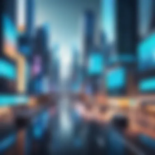 A futuristic cityscape showcasing AI integration in urban life