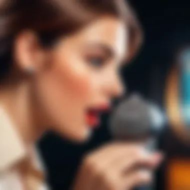 Engagement with Vintage Voice Effect Technology Close-up of a user engaging with a vintage voice effect app.