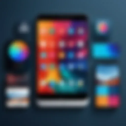 A vibrant collection of wallpaper app interfaces showcasing various aesthetic designs