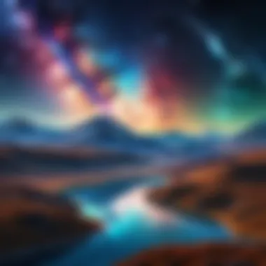 Galaxy Overlay on Landscape A stunning galaxy overlay effect on a serene landscape