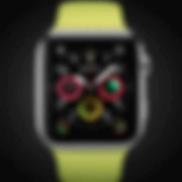 Apple Watch displaying various vibrant watch faces