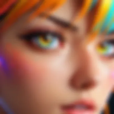 Captivating Anime Character Close-Up Detailed close-up of an anime character with colorful effects