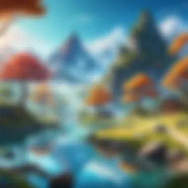 Enchanting Fantasy Landscape Wallpaper Vibrant animated scene showcasing a fantasy landscape