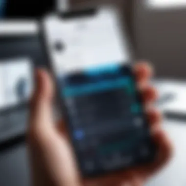 Navigating the Audio Recording App User navigating the audio recording app on an iPhone