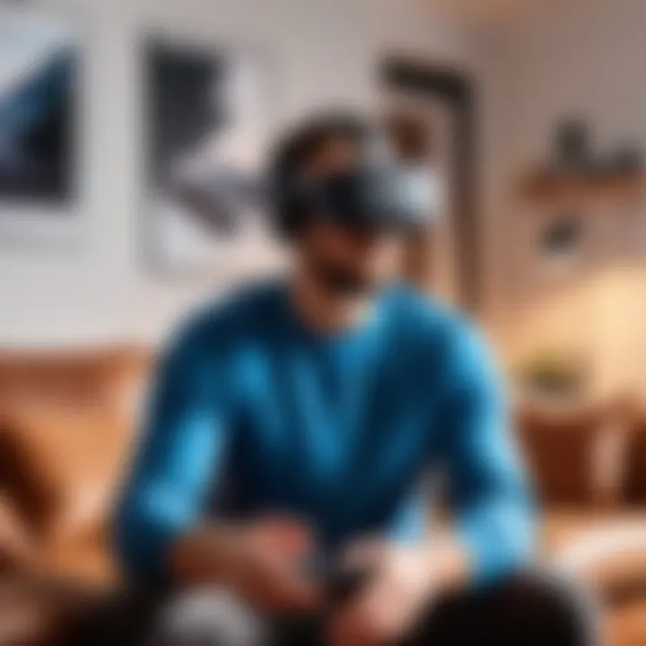 User engaging with virtual reality in a home setup