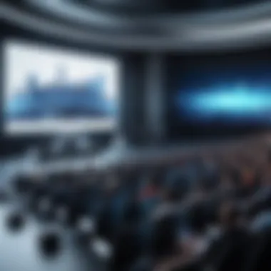 Engaged Audience with Audio-Visual Presentation A captivating audience engaged with an audio-visual presentation.