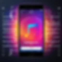A vibrant display of music notes overlaying an Instagram Story screen