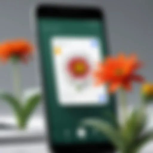 A close-up of a smartphone displaying Google Lens identifying a vibrant flower