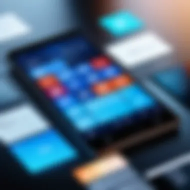 Dynamic Live Tiles Interface Dynamic display of live tiles in a mobile interface showcasing diverse applications