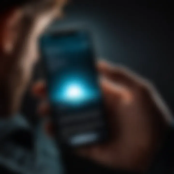 Person using flashlight feature on smartphone in dark