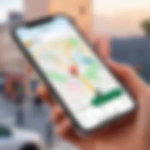 Illustration of the Find My app interface on iPhone showcasing location sharing.