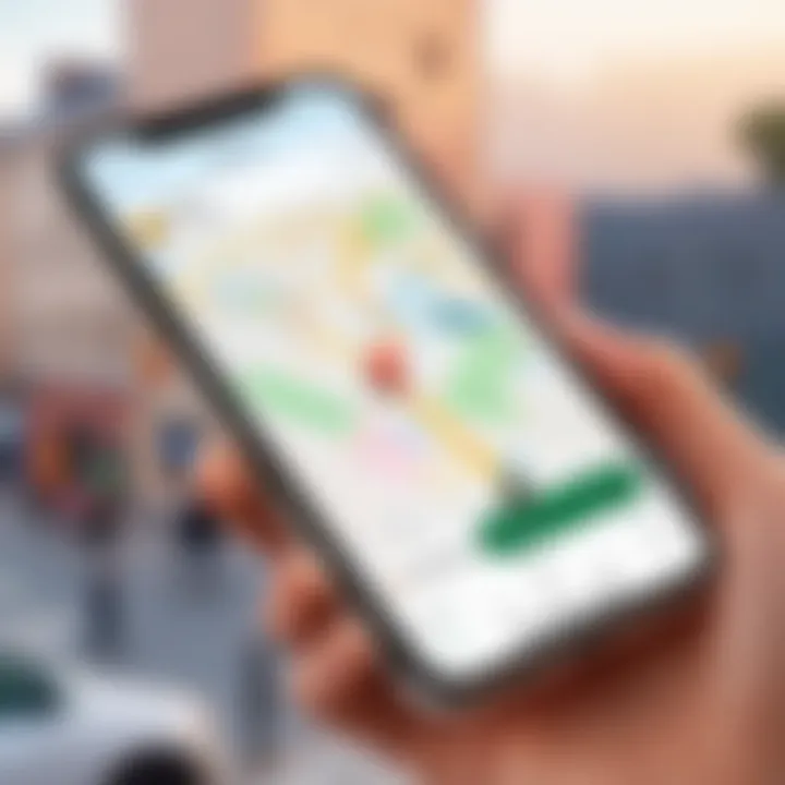 Illustration of the Find My app interface on iPhone showcasing location sharing.