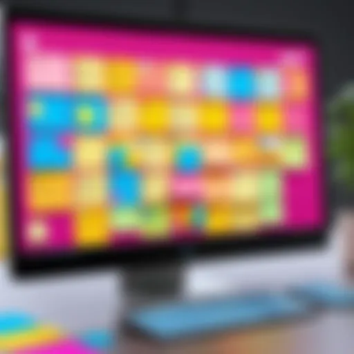 A digital representation of Microsoft Sticky Notes on a computer screen showcasing its vibrant colors and user interface.