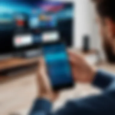 User Engagement with Mobile Remotes User engaging with a mobile remote app on a smartphone