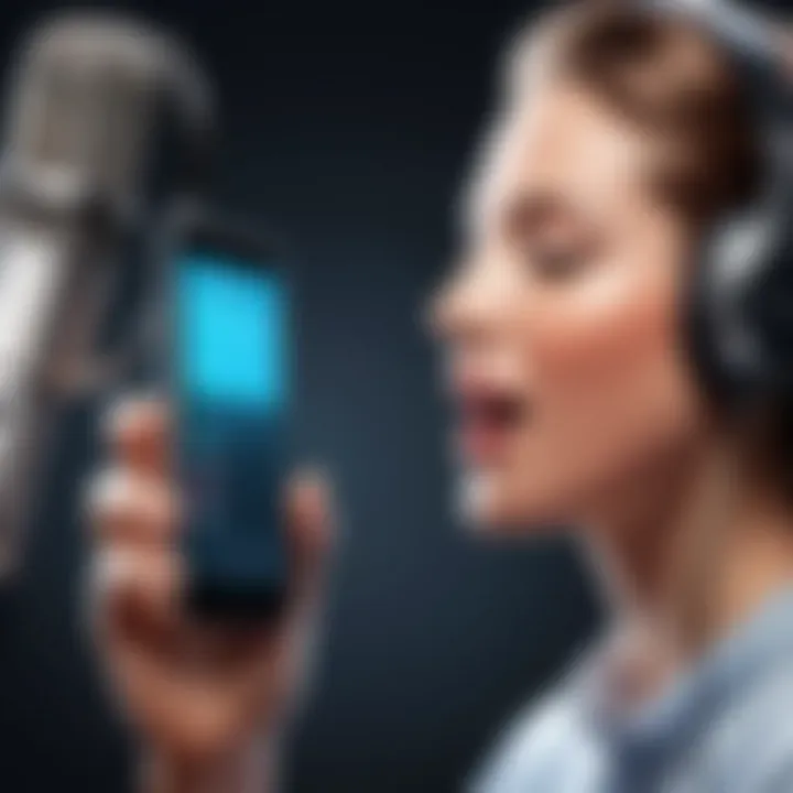 User engaging with an iPhone while recording vocals