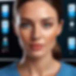 Showcasing the Reface app interface on a PC screen highlighting face-swapping features.