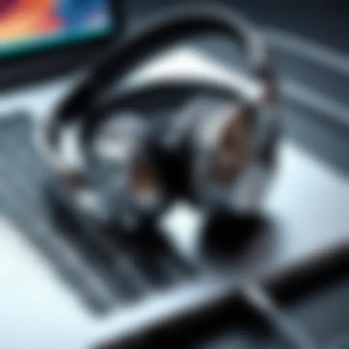 Headphones connected to a laptop